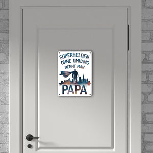 Superhelden Papa Umhang Metallschild in 15x20 cm