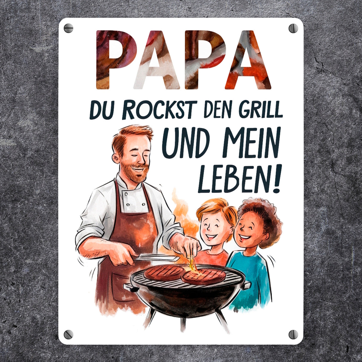 Grillender Vater Papa rockt Metallschild in 15x20 cm