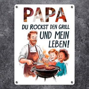 Grillender Vater Papa rockt Metallschild in 15x20 cm