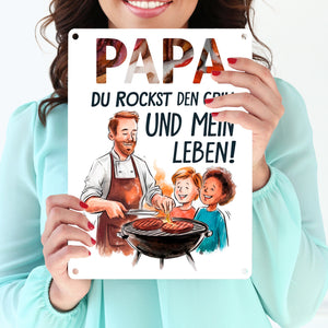 Grillender Vater Papa rockt Metallschild in 15x20 cm