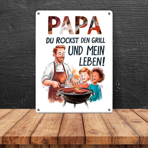 Grillender Vater Papa rockt Metallschild in 15x20 cm