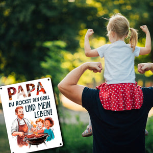 Grillender Vater Papa rockt Metallschild in 15x20 cm