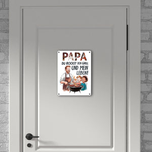 Grillender Vater Papa rockt Metallschild in 15x20 cm