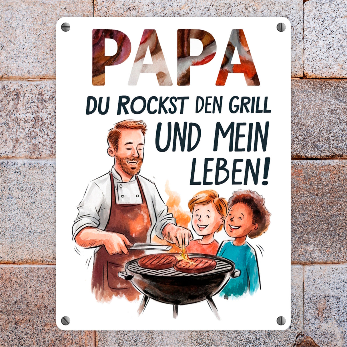 Grillender Vater Papa rockt Metallschild in 15x20 cm