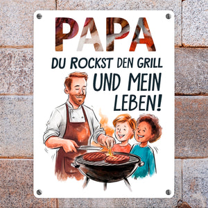 Grillender Vater Papa rockt Metallschild in 15x20 cm