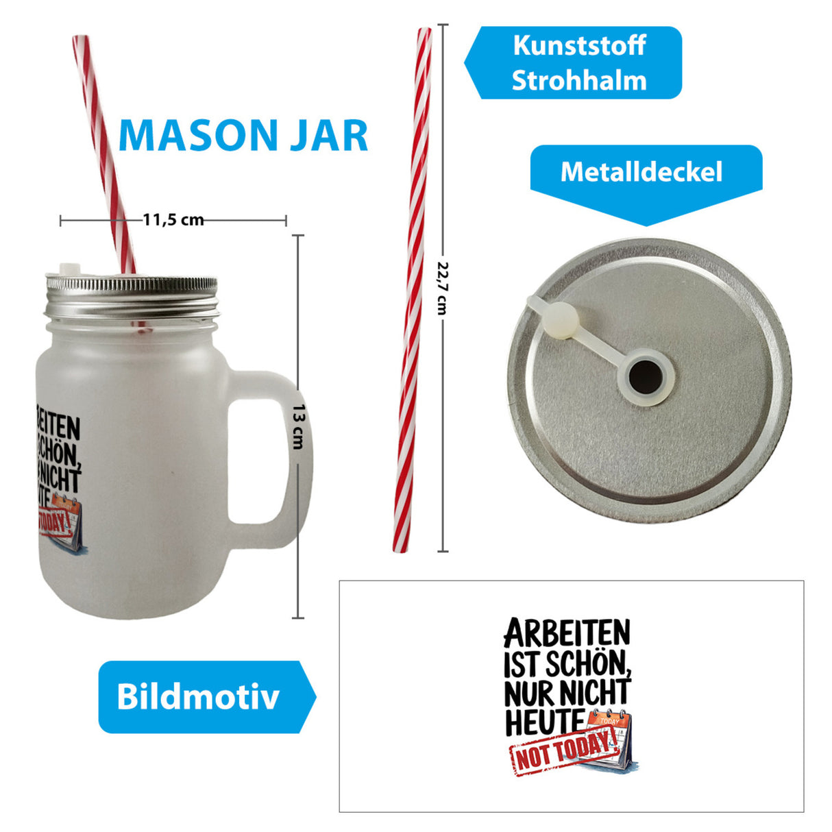 Nicht heute Arbeiten Trinkglas mit Bambusdeckel Arbeiten ist schön