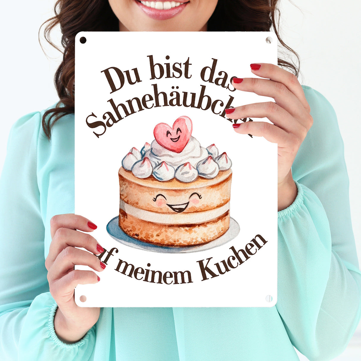 Du bist das Sahnehäubchen Metallschild in 15x20 cm Kuchen mit Sahnehäubchen
