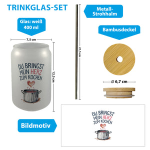 Du bringst mein Herz zum Kochen Trinkglas mit Bambusdeckel