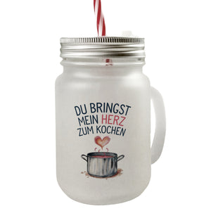 Du bringst mein Herz zum Kochen Trinkglas mit Bambusdeckel