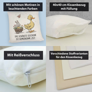 Schöne gemeinsame Zeit Kissen Ente Kaninchen Blütenwagen