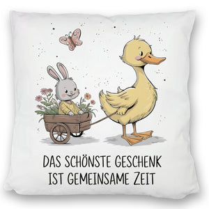 Schöne gemeinsame Zeit Kissen Ente Kaninchen Blütenwagen