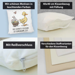Schöne gemeinsame Zeit Kissen Ente Kaninchen Blütenwagen