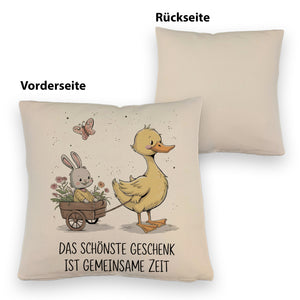 Schöne gemeinsame Zeit Kissen Ente Kaninchen Blütenwagen