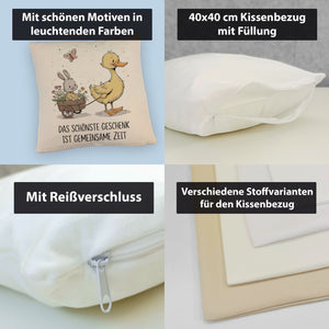 Schöne gemeinsame Zeit Kissen Ente Kaninchen Blütenwagen