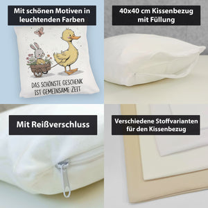 Schöne gemeinsame Zeit Kissen Ente Kaninchen Blütenwagen