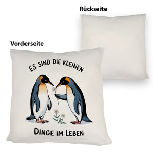 Pinguine mit Blumen - Es sind die Kleinen Dinge Kissen
