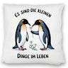 Pinguine mit Blumen - Es sind die Kleinen Dinge Kissen