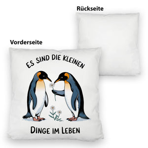 Pinguine mit Blumen - Es sind die Kleinen Dinge Kissen