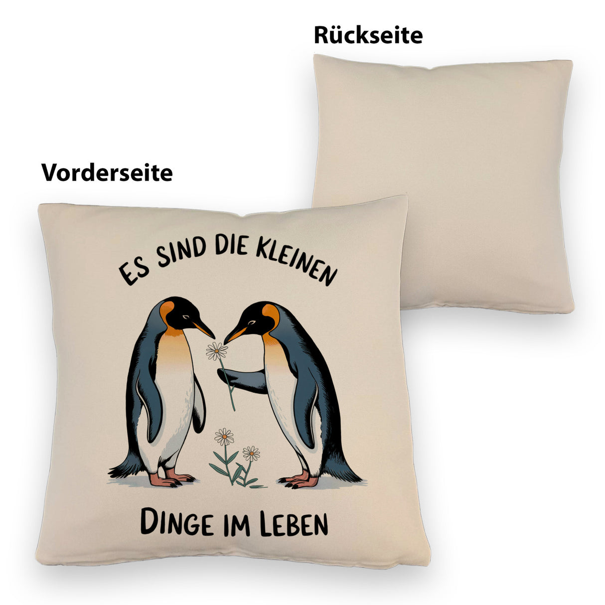 Pinguine mit Blumen - Es sind die Kleinen Dinge Kissen