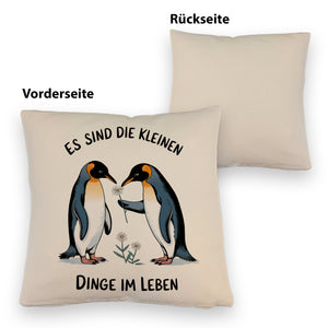 Pinguine mit Blumen - Es sind die Kleinen Dinge Kissen