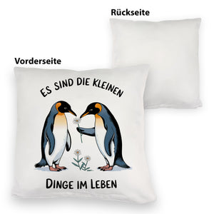 Pinguine mit Blumen - Es sind die Kleinen Dinge Kissen
