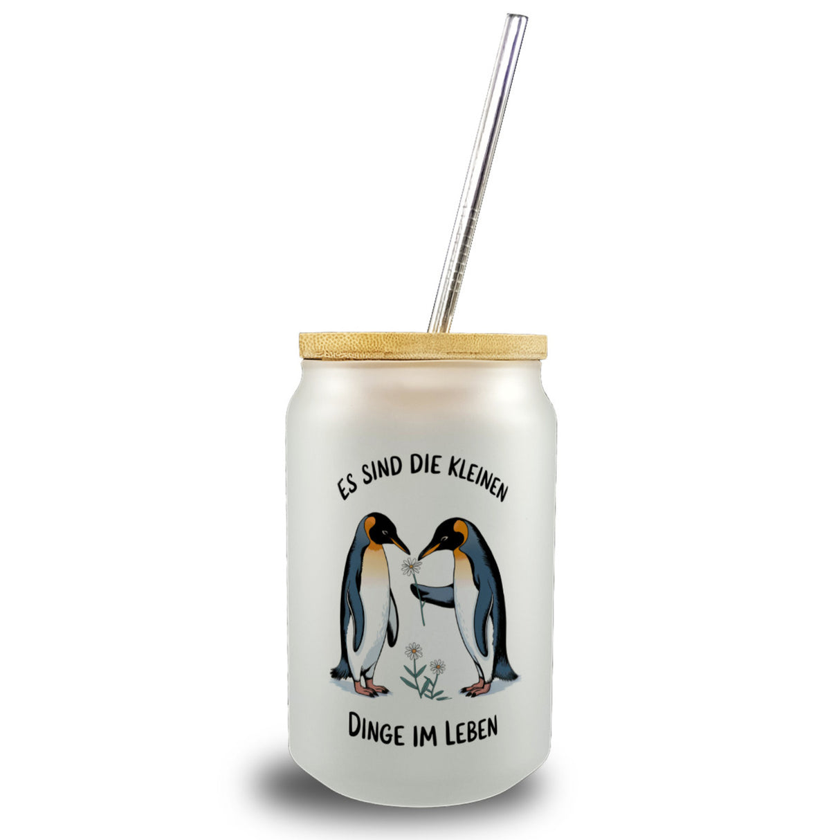 Pinguine Blumen - Es sind die Kleinen Dinge Trinkglas mit Bambusdeckel