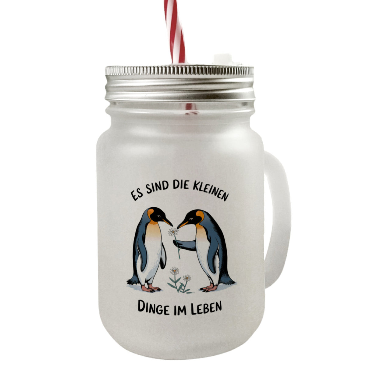 Pinguine Blumen - Es sind die Kleinen Dinge Trinkglas mit Bambusdeckel