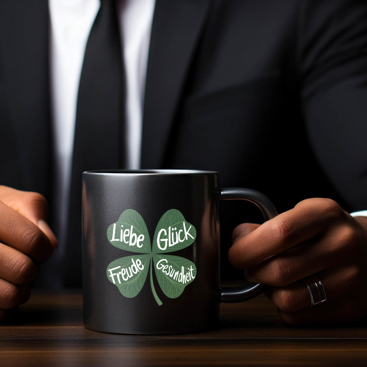 Kleeblatt Tasse mit guten Wünschen