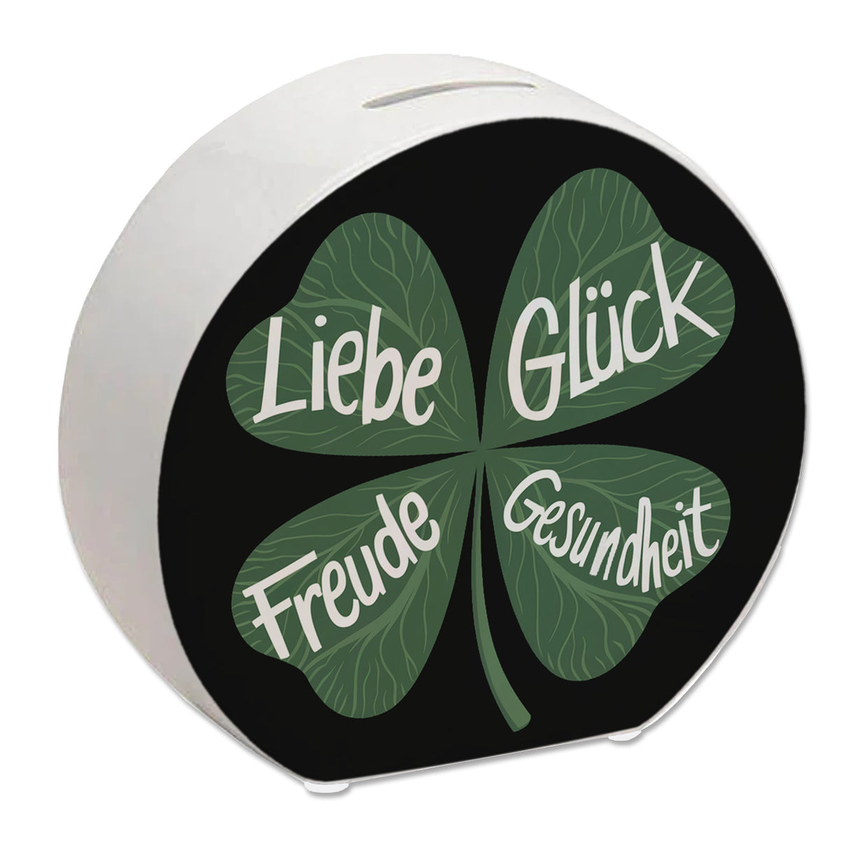 Kleeblatt Spardose mit guten Wünschen
