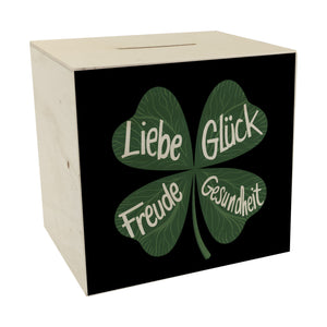 Kleeblatt Spardose mit guten Wünschen