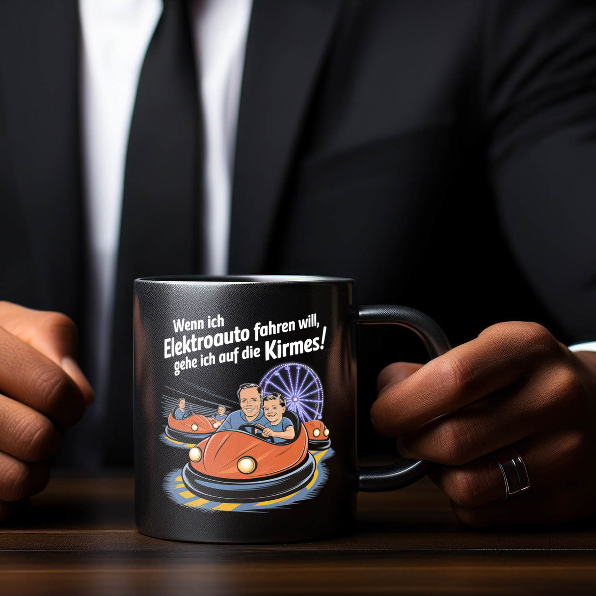 Elektroauto auf Kirmes Tasse KFZ-Humor