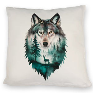 Naturfreunde Kissen Wolf Wald Hirsch Design