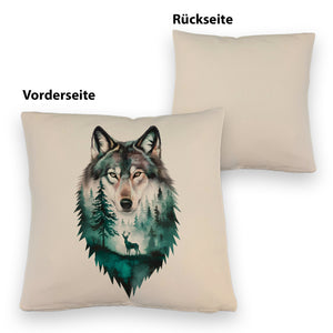 Naturfreunde Kissen Wolf Wald Hirsch Design