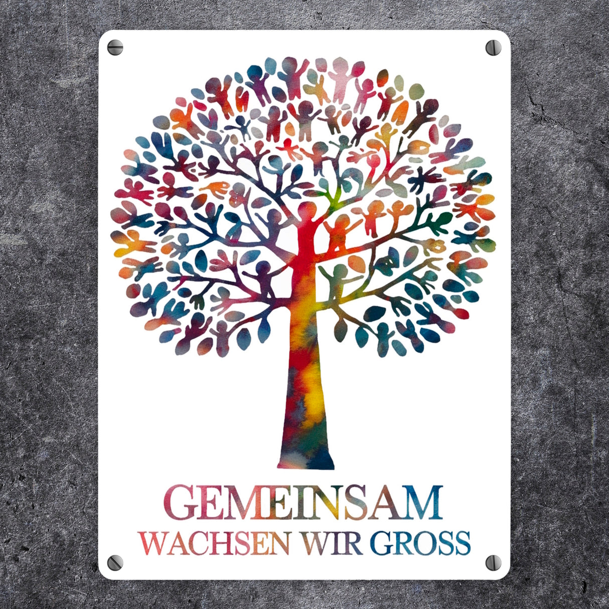Gemeinsam wachsen, Baum aus Kindern Metallschild in 15x20 cm