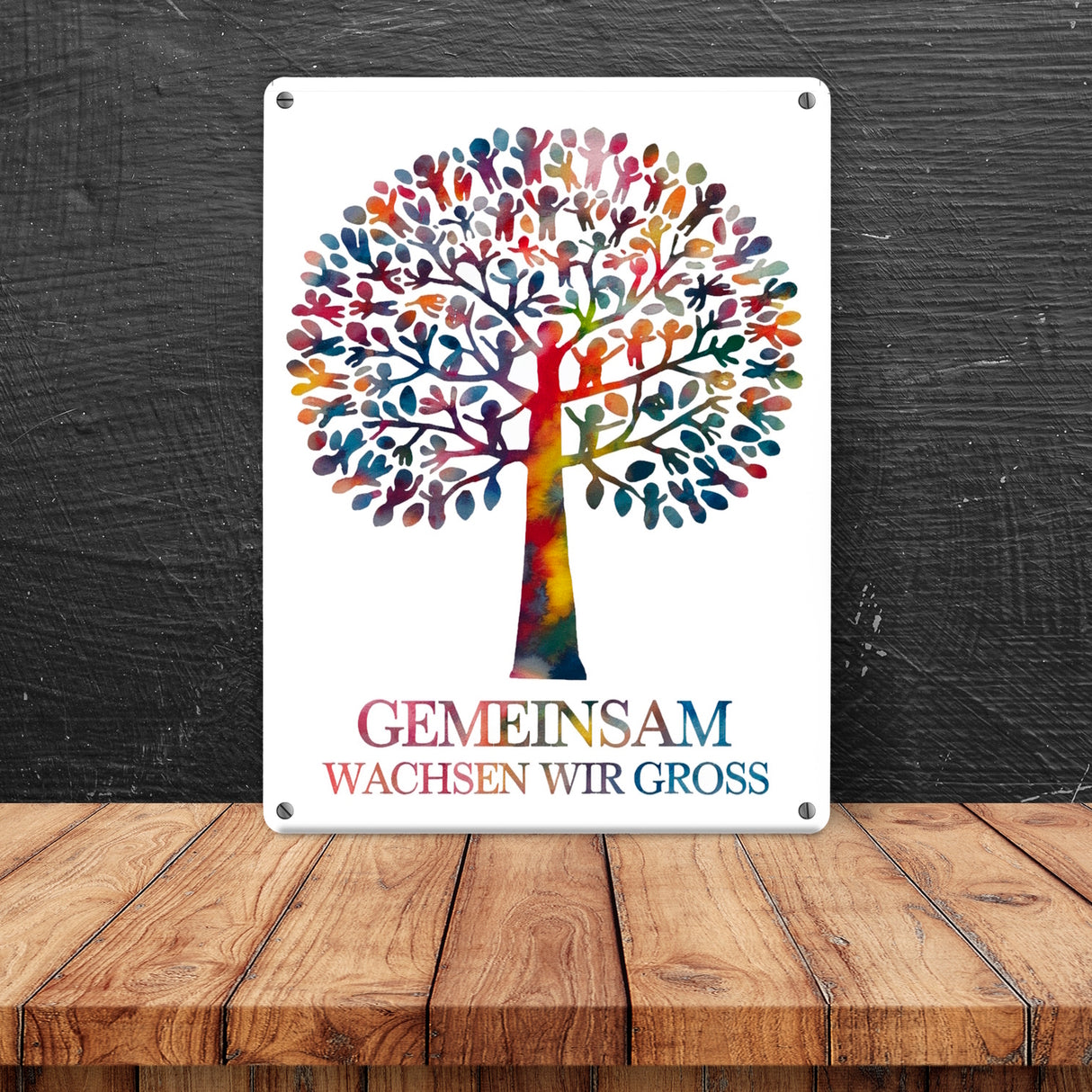 Gemeinsam wachsen, Baum aus Kindern Metallschild in 15x20 cm