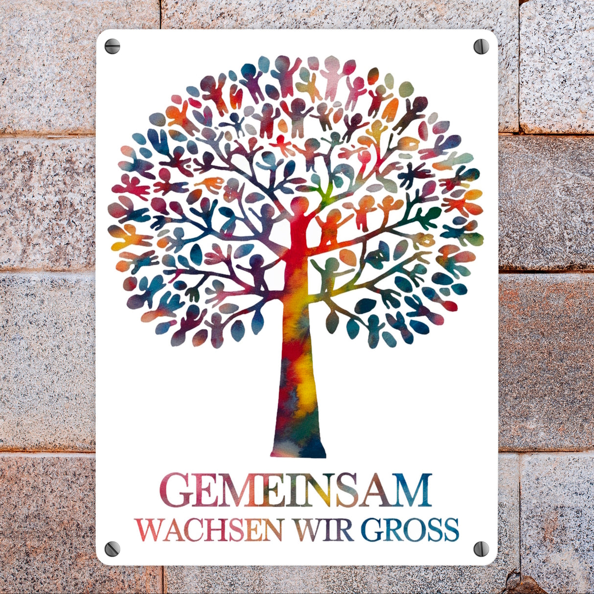 Gemeinsam wachsen, Baum aus Kindern Metallschild in 15x20 cm