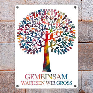 Gemeinsam wachsen, Baum aus Kindern Metallschild in 15x20 cm