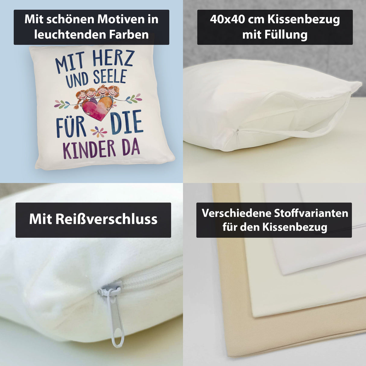 Mit Herz für Kinder da Kissen Herz Umarmt Kinder