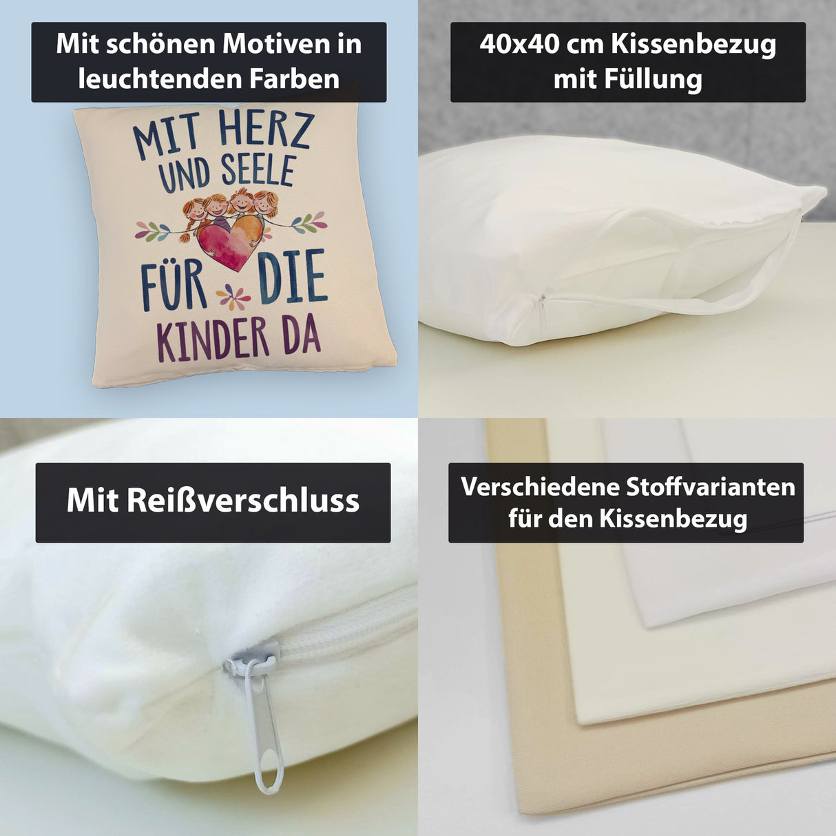 Mit Herz für Kinder da Kissen Herz Umarmt Kinder