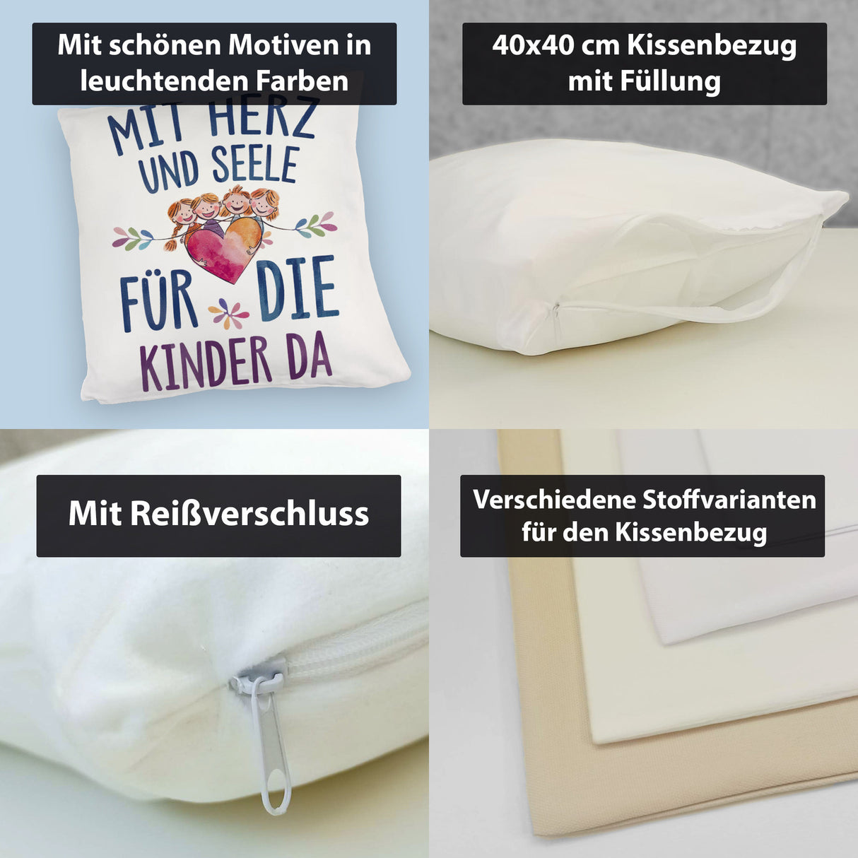 Mit Herz für Kinder da Kissen Herz Umarmt Kinder
