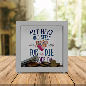 Mit Herz für Kinder da Spardose Herz Umarmt Kinder