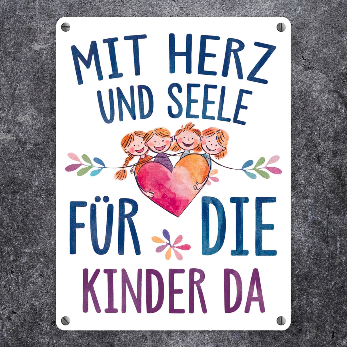 Mit Herz für Kinder da Metallschild in 15x20 cm Herz Umarmt Kinder