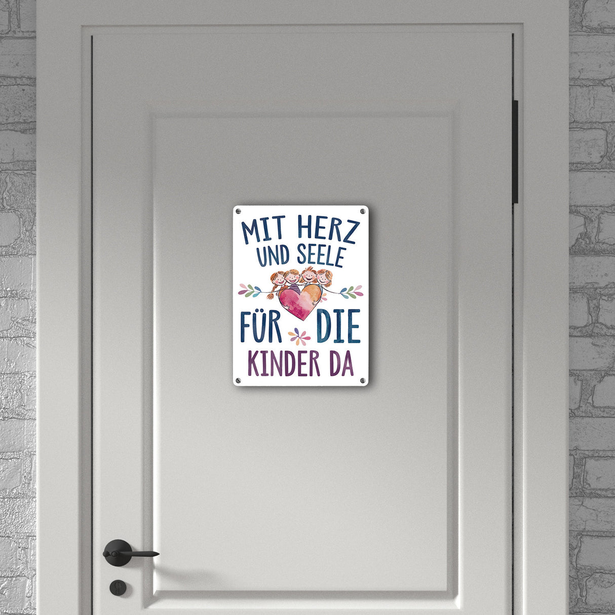 Mit Herz für Kinder da Metallschild in 15x20 cm Herz Umarmt Kinder