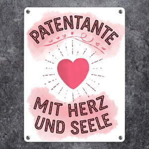 Patentante mit Herz Metallschild in 15x20 cm Herz und Seele