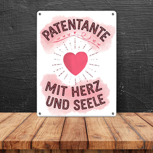 Patentante mit Herz Metallschild in 15x20 cm Herz und Seele