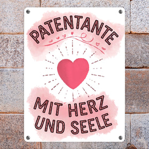 Patentante mit Herz Metallschild in 15x20 cm Herz und Seele