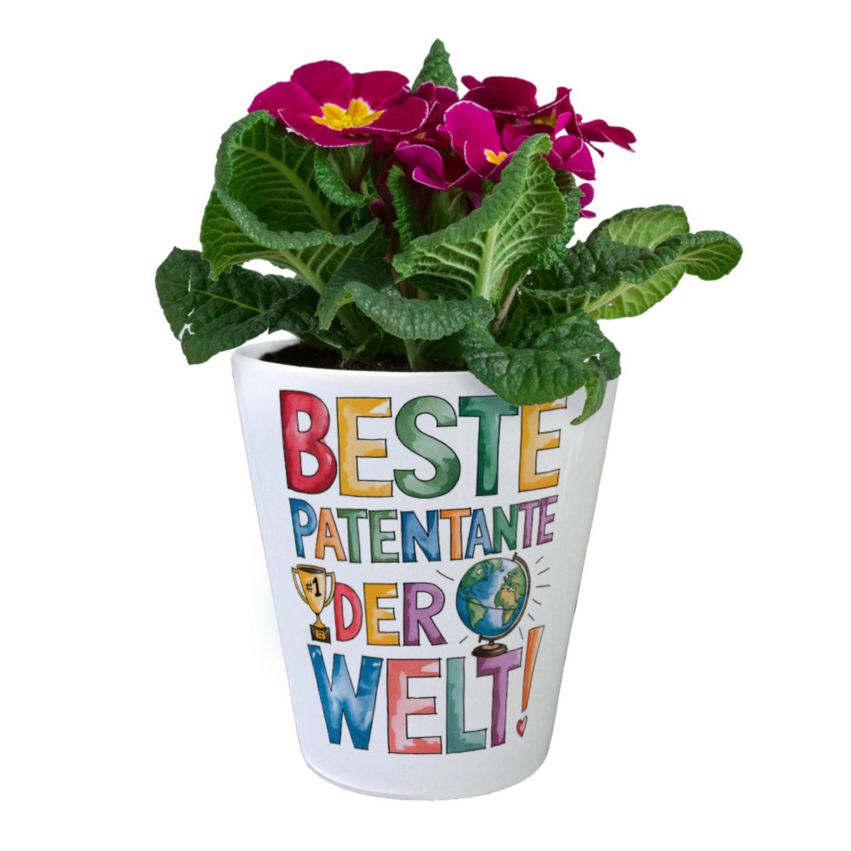 Beste Patentante der Welt Blumentopf goldener Pokal Globus