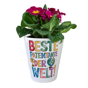Beste Patentante der Welt Blumentopf goldener Pokal Globus