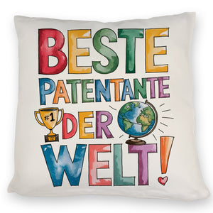 Beste Patentante der Welt Kissen goldener Pokal Globus