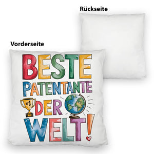 Beste Patentante der Welt Kissen goldener Pokal Globus